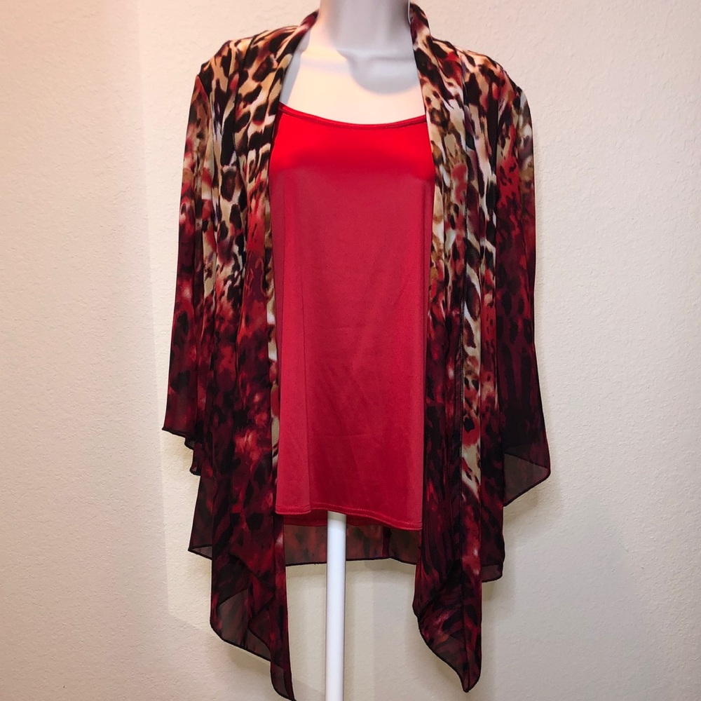 Sara Michelle - Red Shell w/ Attached Print Shirt